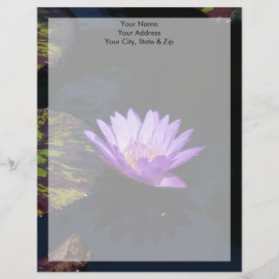 Lettre À En-tête Fleur de lotus pourpre et nénuphars rayés