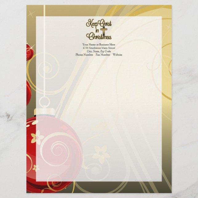 Lettre À En-tête Gardez le Christ à Noël, Gold/Red Christian (Devant)