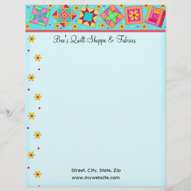 Lettre À En-tête L'édredon de patchwork de turquoise bloque (Devant)