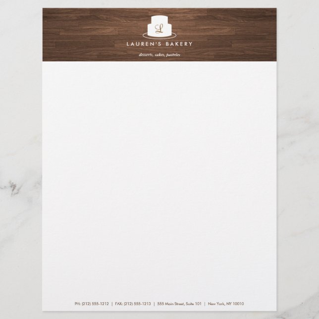 Lettre À En-tête Logo Monogramme de gâteau en blanc sur le bois Bro (Devant)