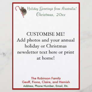 Lettre À En-tête Modèle du bulletin de Noël Australie personnalisée