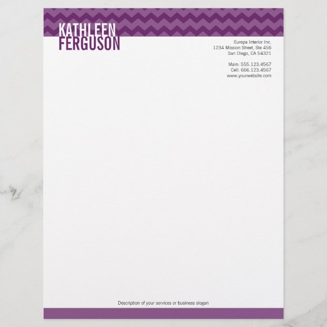 Lettre À En-tête Motif chevron chic violet profond deux tons stylis (Devant)