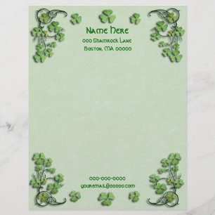 Lettre À En-tête Parchemin vert de Faux de shamrocks