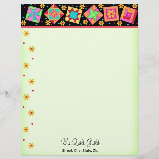 Lettre À En-tête Patchwork Quilt Blocks Black Green Lethead (Devant)