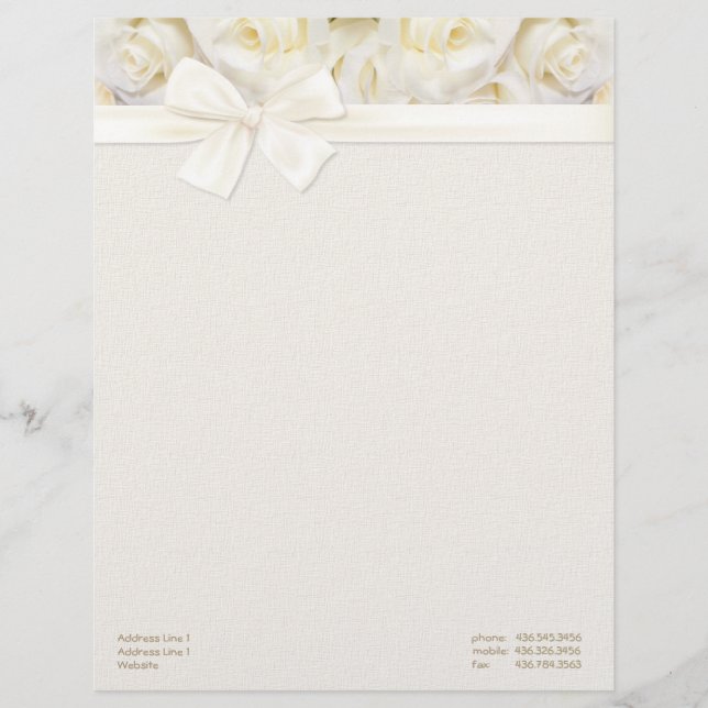 Lettre À En-tête Rose blanche Élégance 2 - Personnaliser (Devant)