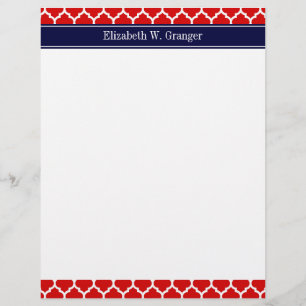 Lettre À En-tête Rouge Blanc Marocain #5 Marine Nom bleu Monogramme