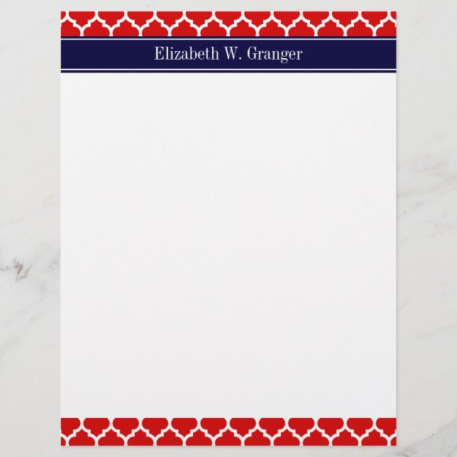 Lettre À En-tête Rouge Blanc Marocain #5 Marine Nom bleu Monogramme (Devant)