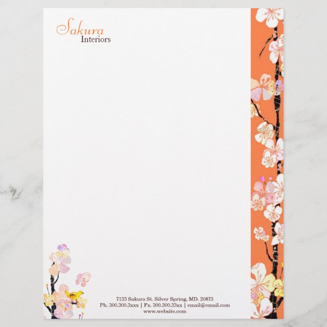 Lettre À En-tête Spring Floral Bird Home Affaires intérieures (Devant)