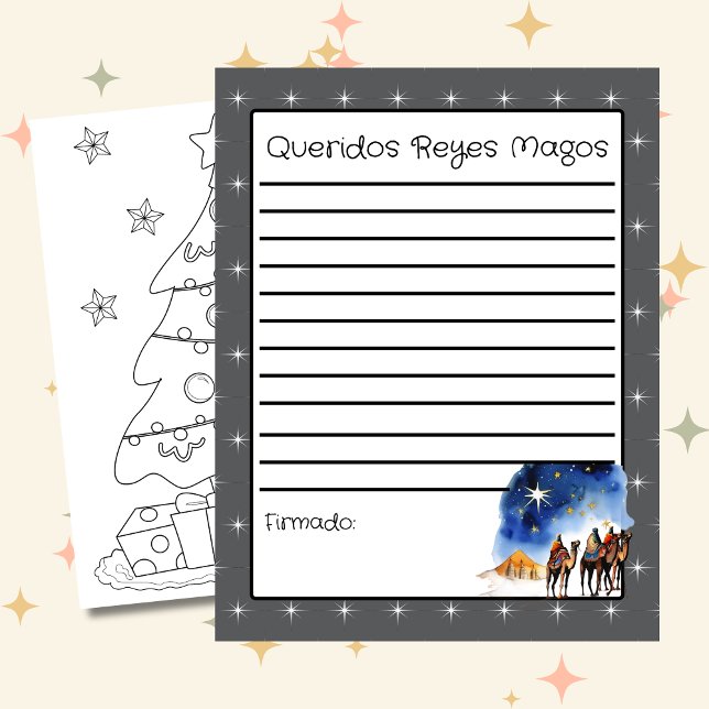 Lettre à la page des Trois Sages Hommes Gris + Col (Spanish Letter to the wise men gray, custom text & language. Con jesus en el camino)