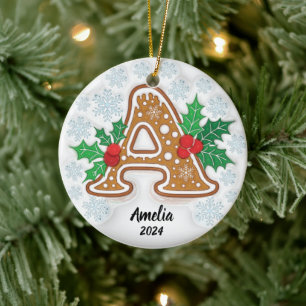 Lettre A Personnalisé Monogramme de Noël Ornement
