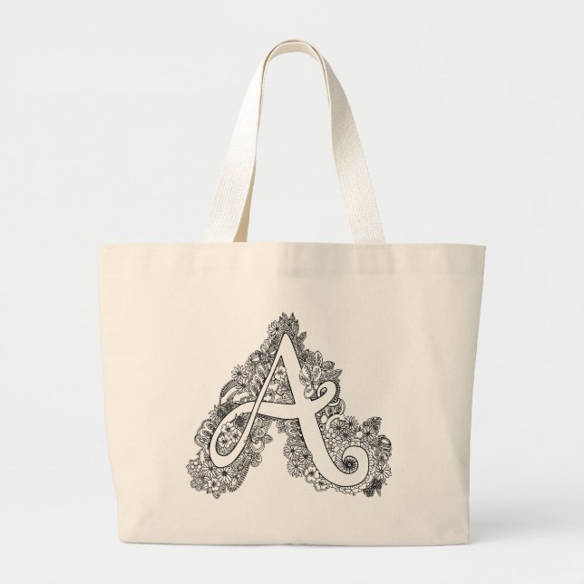 Lettre A sac fourre-tout monogramme de doodle (Devant)