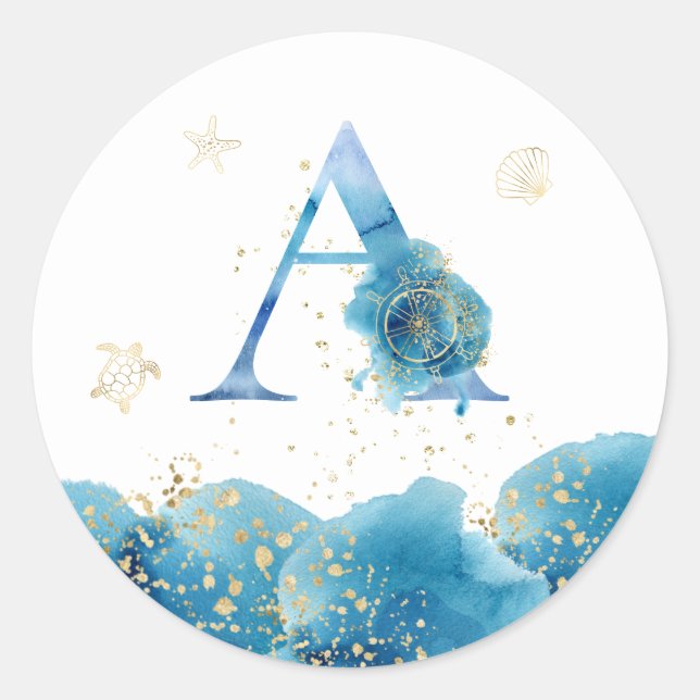 *~* LETTRE A - Sticker à enveloppe de l'océan mari (Devant)
