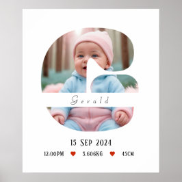 Lettre Alphabet bébé personnalisée - G - Poster