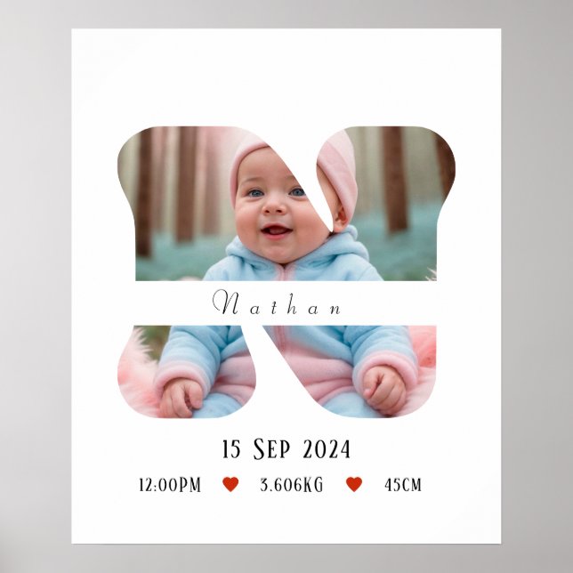 Lettre Alphabet bébé personnalisée - N - Poster (Devant)