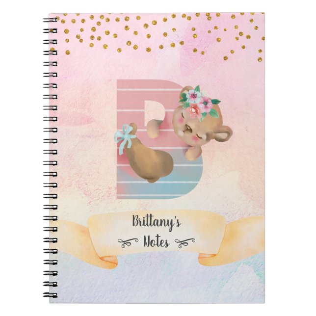 Lettre B du monogramme Ourson mignon fille Journal (Devant)
