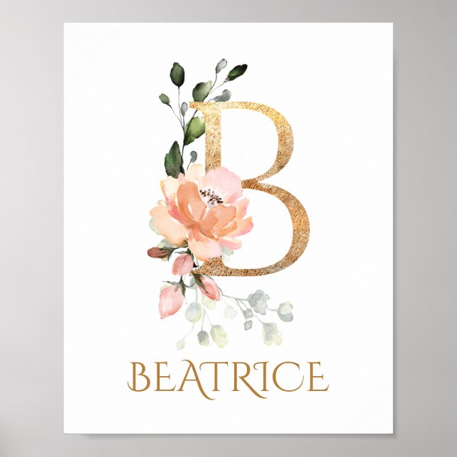 Lettre B Monogramme Rose Peach rose Poster (Devant)