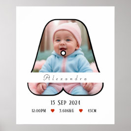 Lettre bébé personnalisée A avec bordure - Poster