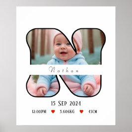 Lettre bébé personnalisée N avec bordure - Poster