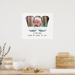 Lettre Bébé personnalisée W avec affiche frontière
