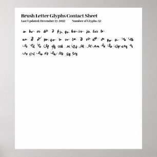 Lettre brosse Glyphes de police Poster de feuille 