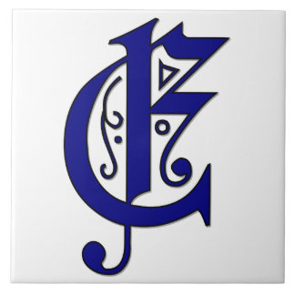 Lettre Colchester E en Carreaux Monogrammes Bleus
