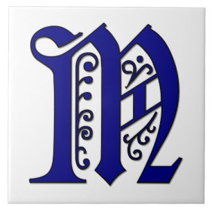 Lettre Colchester M Bleu Carreaux Monogrammes