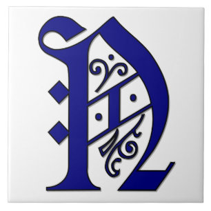 Lettre Colchester N en Carreaux Monogrammes bleus