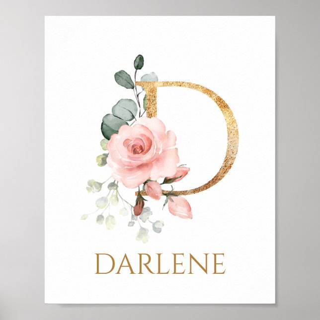 Lettre D Monogramme Peach rose Poster (Devant)