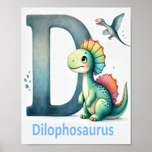 Lettre D, Poster d'aquarelle Dinosaure Alphabet