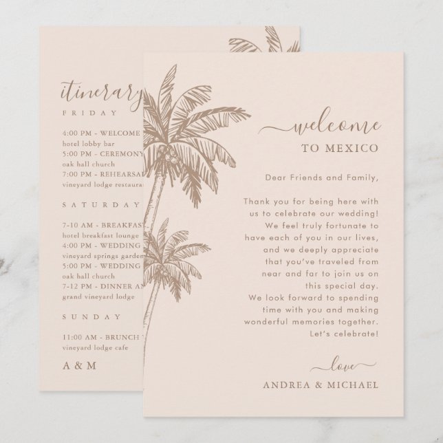 LETTRE D'ACCUEIL DE MARIAGE DE BOho Beach Carte It (Devant / Derrière)