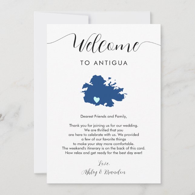 LETTRE D'ACCUEIL Mariage D'Antigua Carte Itinérair (Devant)