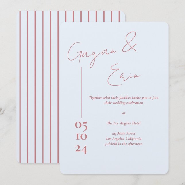 LETTRE D'AMOUR Bleu Dusty Invitations De Mariage (Devant / Derrière)