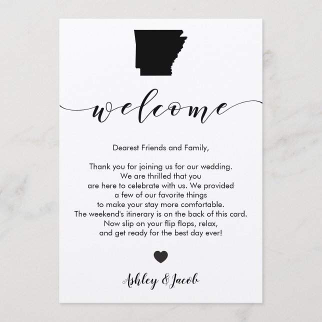 Lettre de bienvenue de mariage en Arkansas & Carte (Devant)
