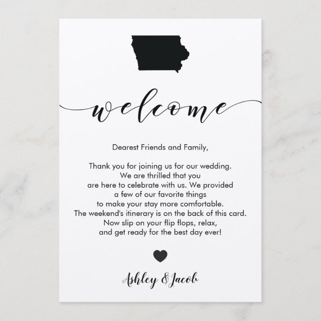 Lettre de bienvenue du Mariage de l'Iowa et carte  (Devant)