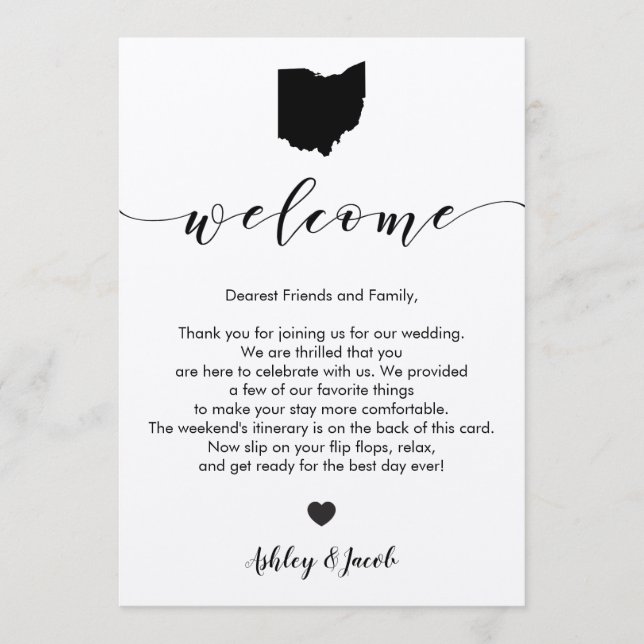 Lettre de bienvenue du Mariage de l'Ohio et carte  (Devant)