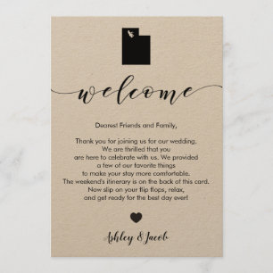 Lettre de bienvenue du Mariage de l'Utah et carte