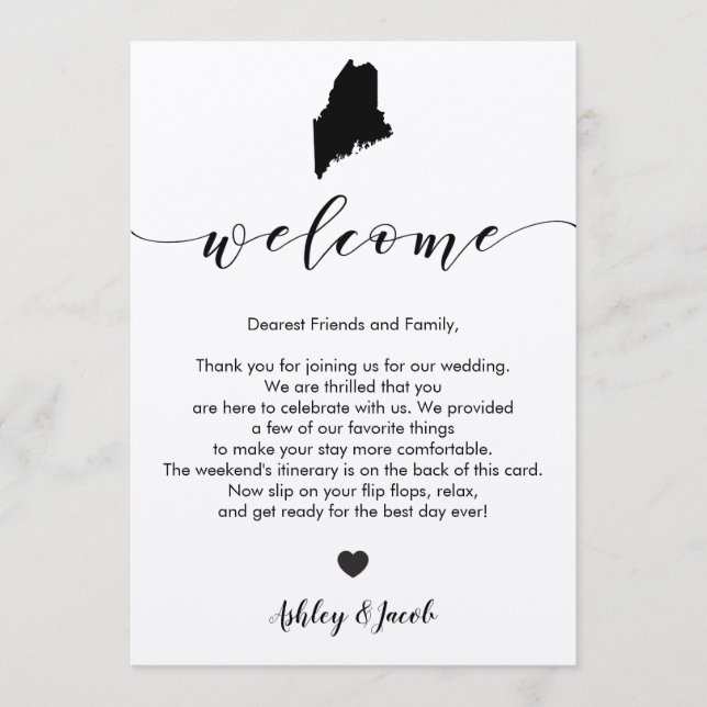 Lettre de bienvenue du Mariage du Maine et carte d (Devant)