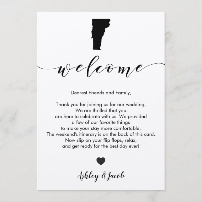 Lettre de bienvenue du Mariage du Vermont et carte (Devant)