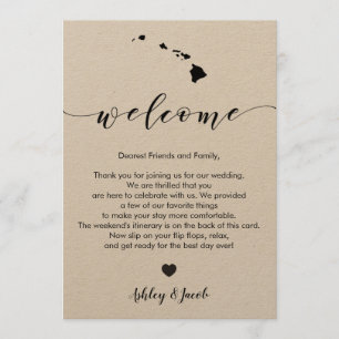 Lettre de bienvenue du Mariage Hawaii et carte d'i