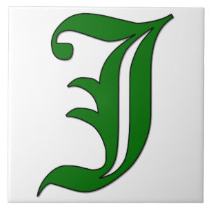 Lettre de diplôme J en Carreaux Monogrammes verts