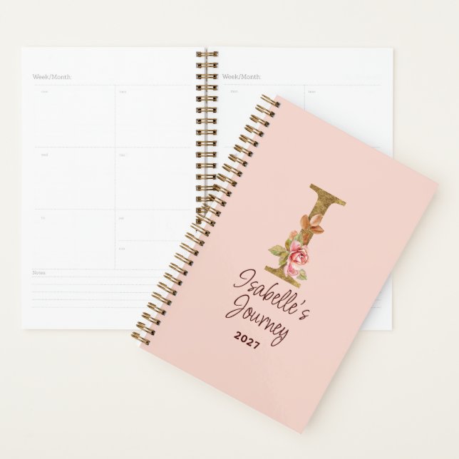 Lettre de nom personnalisée I Roses roses blush fe (Devant avec enveloppe)