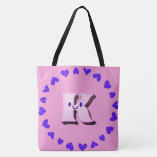 Lettre de sourire K Avec Coeurs Épaule Sac fourre-