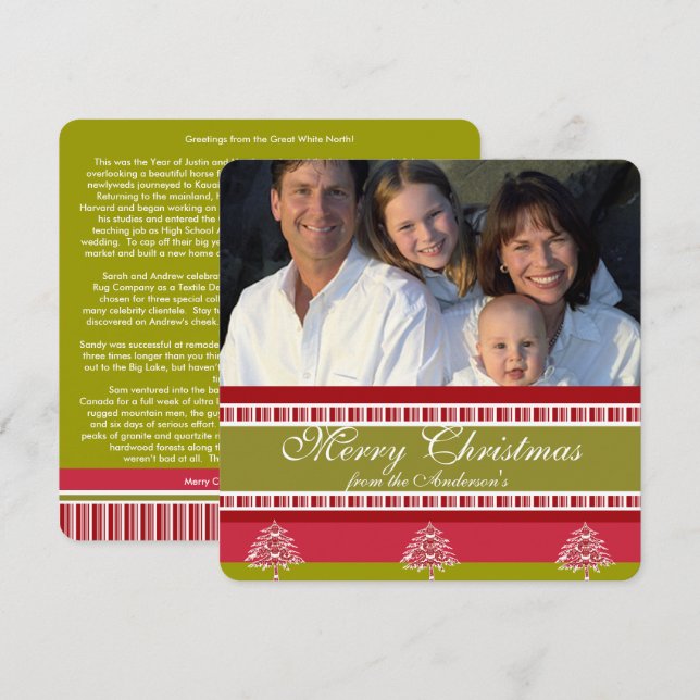 Lettre de vacances Carte Motif Arbre rouge et vert (Devant / Derrière)