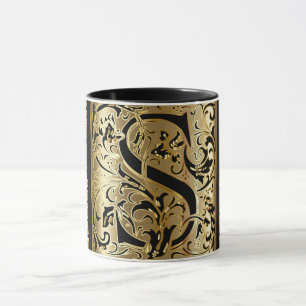 Lettre décorative noire et or S café Mug