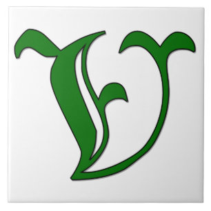 Lettre diplôme V en Carreaux Monogrammes verts