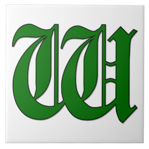 Lettre diplôme W en Carreaux Monogrammes verts