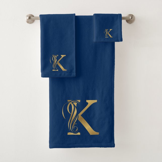 Lettre d'or K monogramme de luxe en bleu (En situation)