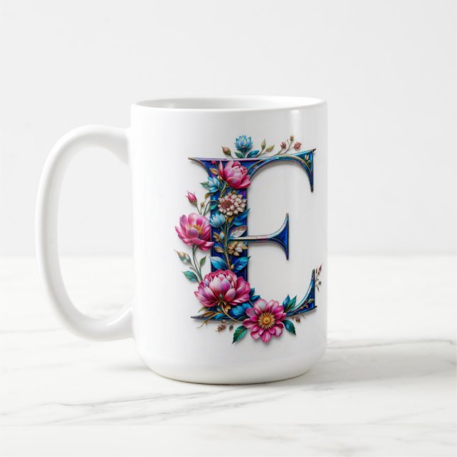 Lettre E Mug de café - Design floral pour le don (Gauche)