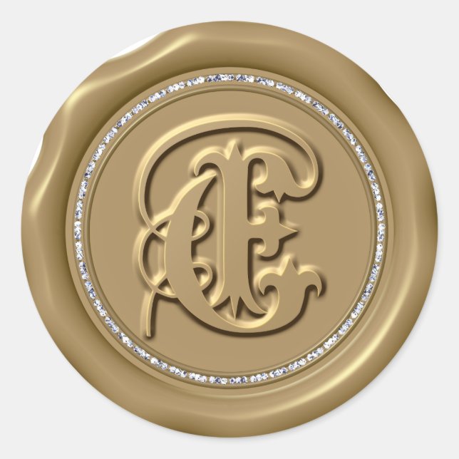 *~* Lettre E Stickers Cercle Diamant cire d'or (Devant)