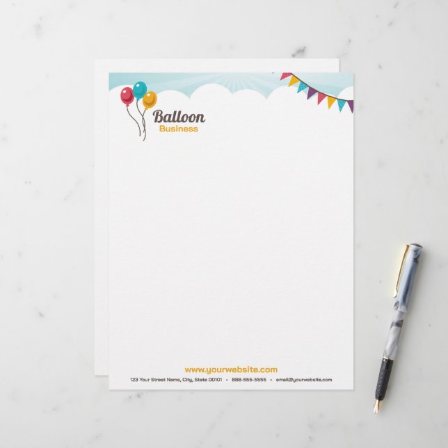 Lettre En-tête de la fête d'anniversaire du ballon (Devant/Arrière en situation)